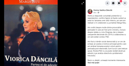 Viorica Dăncilă îşi va lansa o 'carte-interviu': Sunt lucruri care trebuie spuse