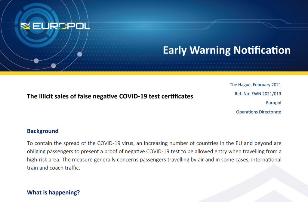 europol teste false covid
