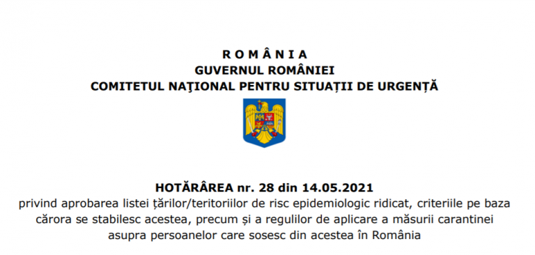 lista ţărilor cu risc epidemiologic ridicat