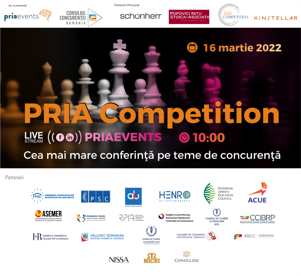 PRIAevents și Consiliul Concurenței vă invită la Pria Competition Conference în 16 martie 2022, de la 10,00