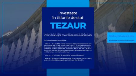 Ministerul Finanțelor: Românii pot investi în titlurile de stat TEZAUR cu dobânzi de pânã la 8,6%, cele mai mari de la lansarea programului