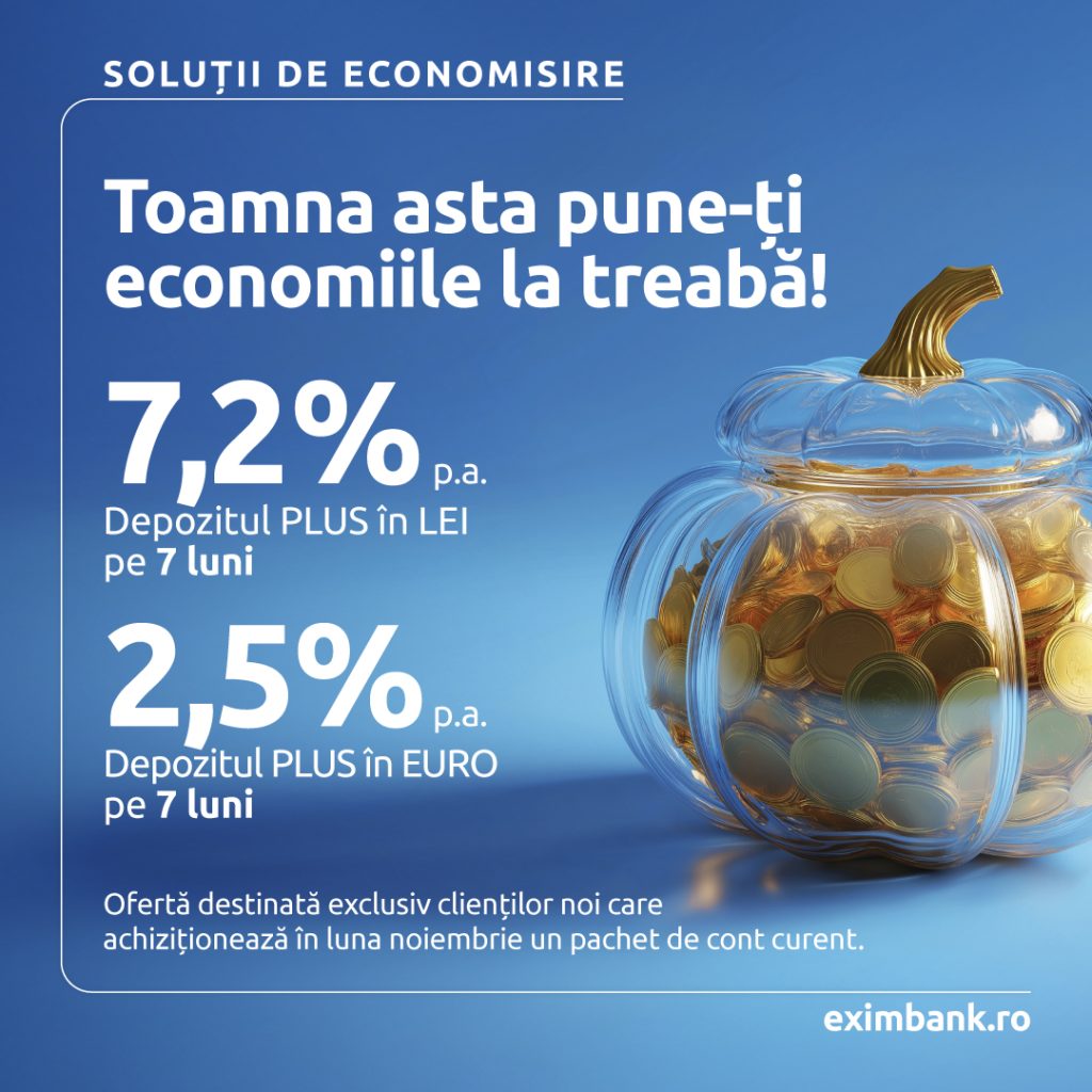 Exim Banca Românească prelungește oferta de economisire cu dobânzi de până la 7,20% pe an la lei
 - poza 1