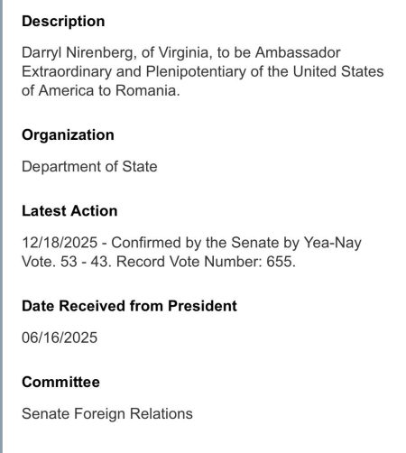 Darryl Nirenberg, confirmat în funcţia de ambasador al SUA la Bucureşti / Mesajul Ambasadei - poza 1