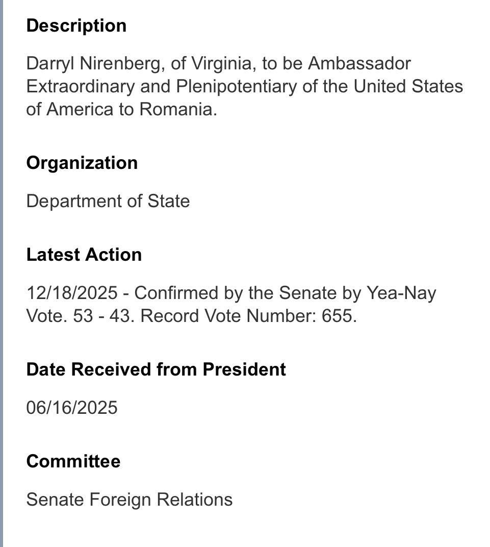 Darryl Nirenberg, confirmat &icirc;n funcţia de ambasador al SUA la Bucureşti / Mesajul Ambasadei
 - poza 1