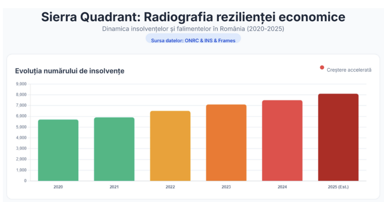 Analiză Sierra Quadrant: Valul de falimente care “curăță” economia. De ce 2025 a devenit anul critic pentru antreprenorii români
 - poza 2