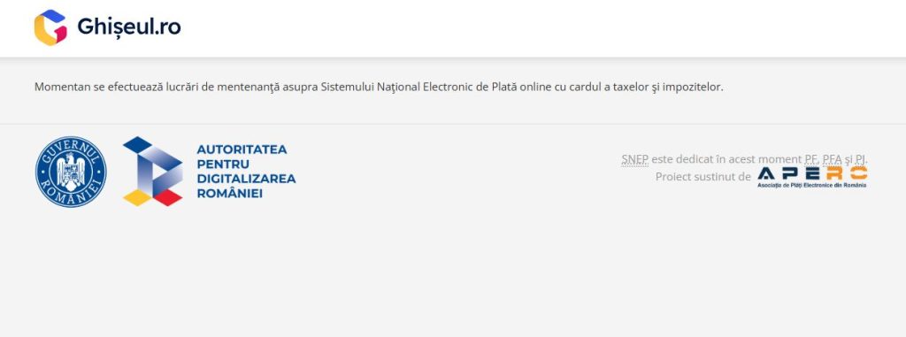 Ghişeul.ro &icirc;n această dimineaţă: Momentan se efectuează lucrări de mentenanţă asupra Sistemului Naţional Electronic de Plată online cu cardul a taxelor şi impozitelor
 - poza 1