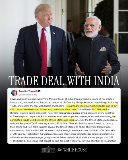 Trump anunţă un acord comercial între SUA şi India, care ar urma să nu mai cumpere petrol rusesc - poza 1