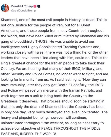 Trump: Khamenei, unul dintre cei mai răi oameni din istorie, este mort - poza 1