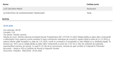 Tribunalul București obligă ASF să plătească diferențe salariale unei angajate și anulează o decizie a președintelui instituției; decizia nu este definitivă - poza 1