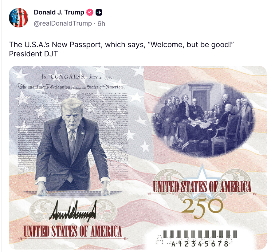Trump prezintă un nou paşaport american, cu o fotografie memorabilă a sa
 - poza 1