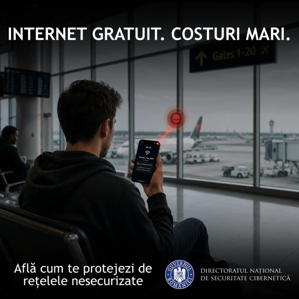 DNSC: Conectarea la reţele Wi-Fi gratuite din aeroporturi, hoteluri, cafenele poate expune datele personale
 - poza 1