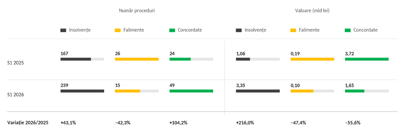 INFINEXA: Insolvențele au crescut cu 43% în prima jumătate a anului, în timp ce falimentele au scăzut cu 42%
- poza 2