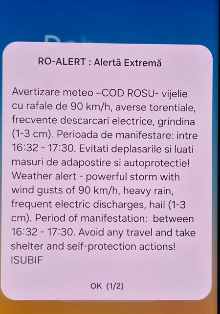 Cod roșu de averse torențiale și vânt puternic în Municipiul București și județul Ilfov până la ora 17:30 - poza 1