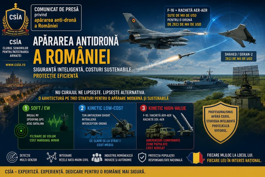 Apărarea antidronă a României: de ce fiecare incursiune ajunge la racheta de F-16 — și cum se poate schimba asta (CSIA)