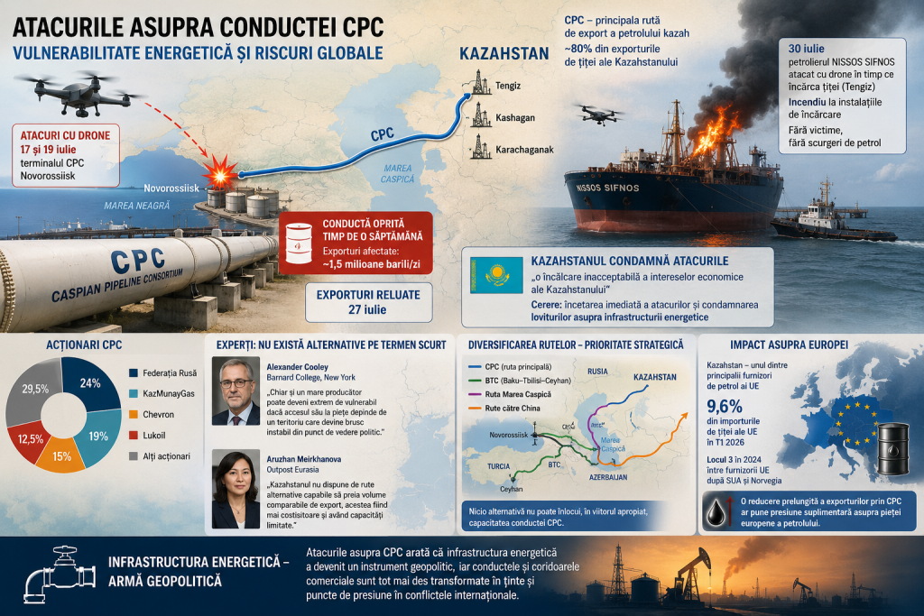 Atacurile asupra conductei CPC expun vulnerabilitatea exporturilor de petrol ale Kazahstanului și pun presiune pe securitatea energetică a Europei