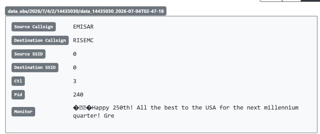 Satelitul rom&acirc;nesc EMISAR și ANCOM transmit astăzi un mesaj de felicitare din spațiu pentru poporul american, cu ocazia Zilei Independenței
 - poza 1