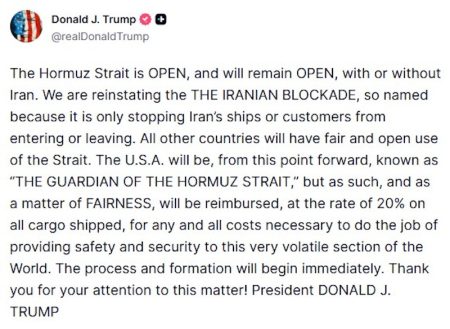 Trump: SUA „reintroduc” blocada asupra Strâmtorii Hormuz și vor percepe o taxă de 20% asupra mărfurilor; Ministrul iranian de externe ironizează amenințarea lui Trump de a percepe taxe; Agenția ONU pentru transport maritim se opune „perceperii de taxe pentru trecerea prin strâmtori”  - poza 1