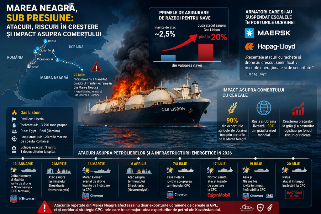 Atacul asupra navei Gas Lisbon tensionează piața GPL; Primele de asigurare de război pentru navele care operează &icirc;n Marea Neagră au urcat de la 2,5% la p&acirc;nă la 20% din valoarea navei, iar transportatorii reevaluează cursele din Marea Neagră
 - poza 1