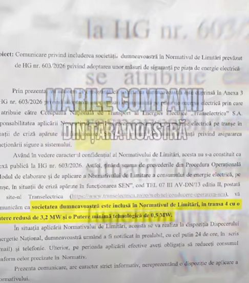Bogdan Ivan: Cel mai negru scenariu se întâmplă; Primele notificări privind limitarea consumului de energie electrică au ajuns deja în industrie; Document: Reducerea se va aplica doar în situație de criză, ca măsură de ultimă instanță