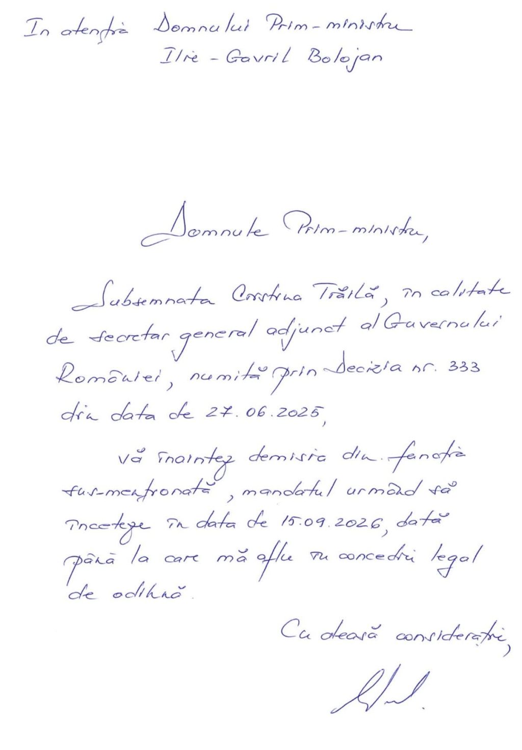 Cristina Trăilă demisionează din funcția de secretar general adjunct al Guvernului: &bdquo;Sunt total nevinovată. Scandalul este speculat &icirc;n detrimentul imaginii premierului Ilie Bolojan&rdquo;
 - poza 1