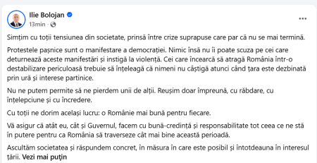 Ilie Bolojan, reacție pe Facebook: „Cei care încearcă să atragă România într-o destabilizare periculoasă trebuie să înțeleagă că nimeni nu câștigă atunci când țara este dezbinată prin ură și interese partinice” - poza 1