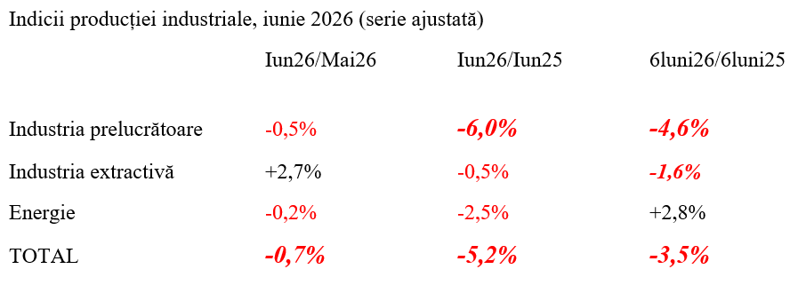 Producția industrială, -3,5% &icirc;n primul semestru din 2026
 - poza 2