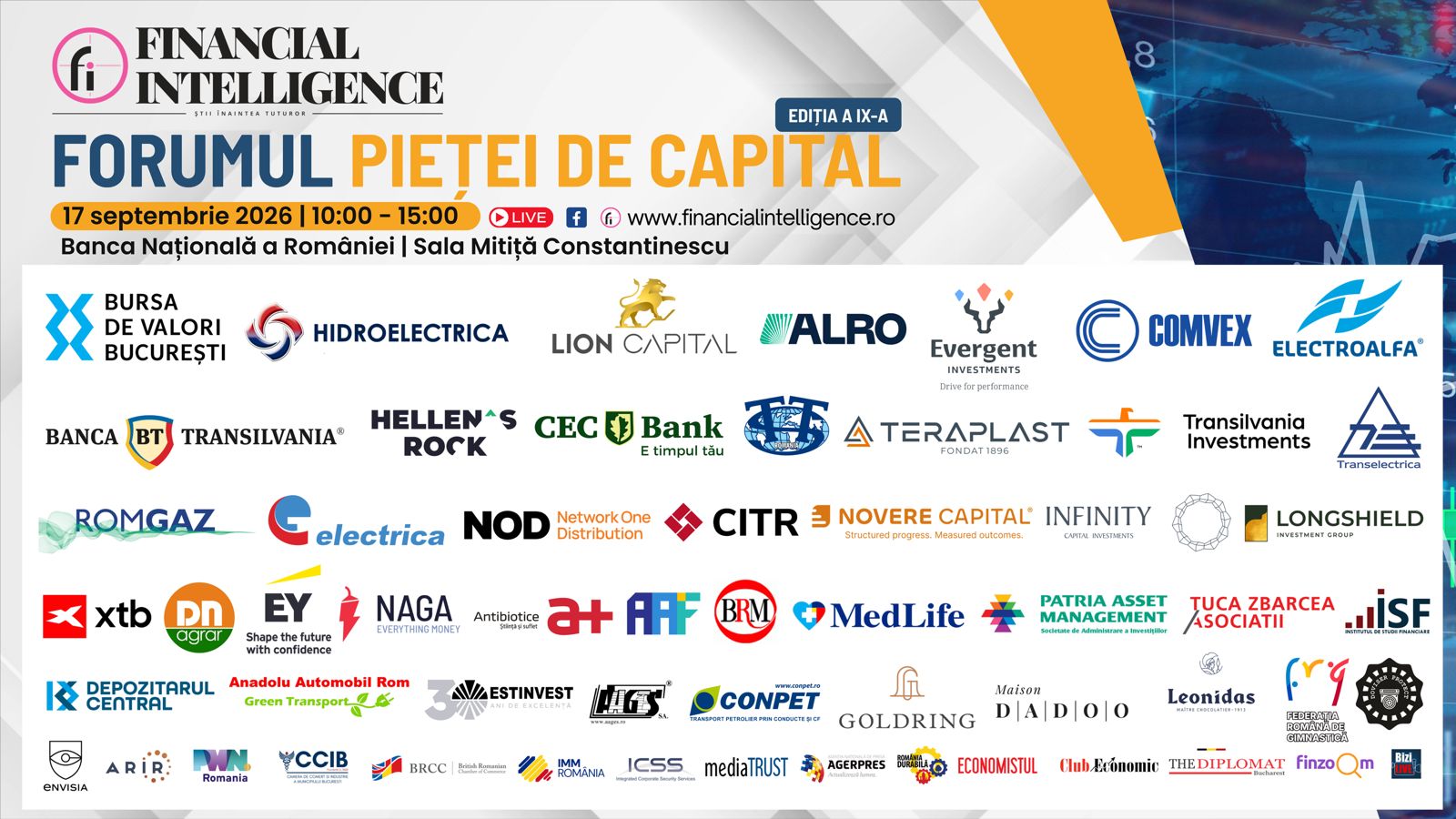 Financial Intelligence organizează cea de-a IX-a ediție a FORUMULUI PIEȚEI DE CAPITAL, la Banca Națională a României