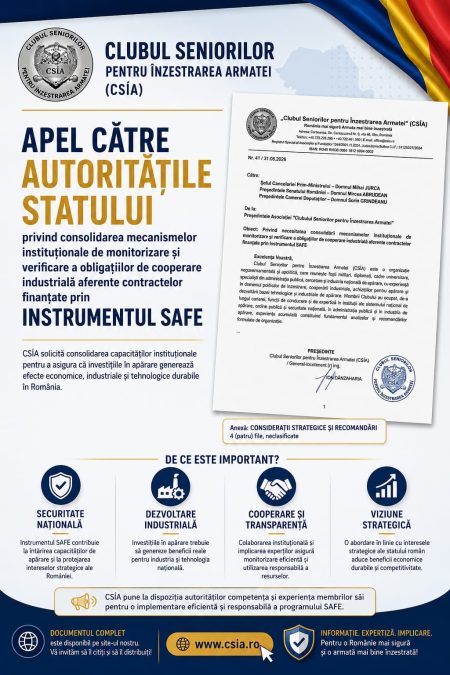 Clubul Seniorilor pentru Înzestrarea Armatei cere consolidarea monitorizării contractelor SAFE: „Investițiile în apărare trebuie să genereze efecte economice, industriale și tehnologice durabile” - poza 1