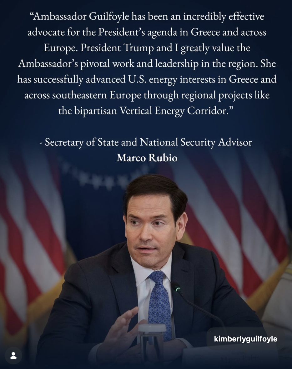 Marco Rubio &icirc;i ia apărarea ambasadoarei SUA &icirc;n Grecia: &ldquo;Ea a promovat cu succes interesele energetice ale SUA &icirc;n Grecia şi &icirc;n sud-estul Europei&rdquo;
 - poza 1